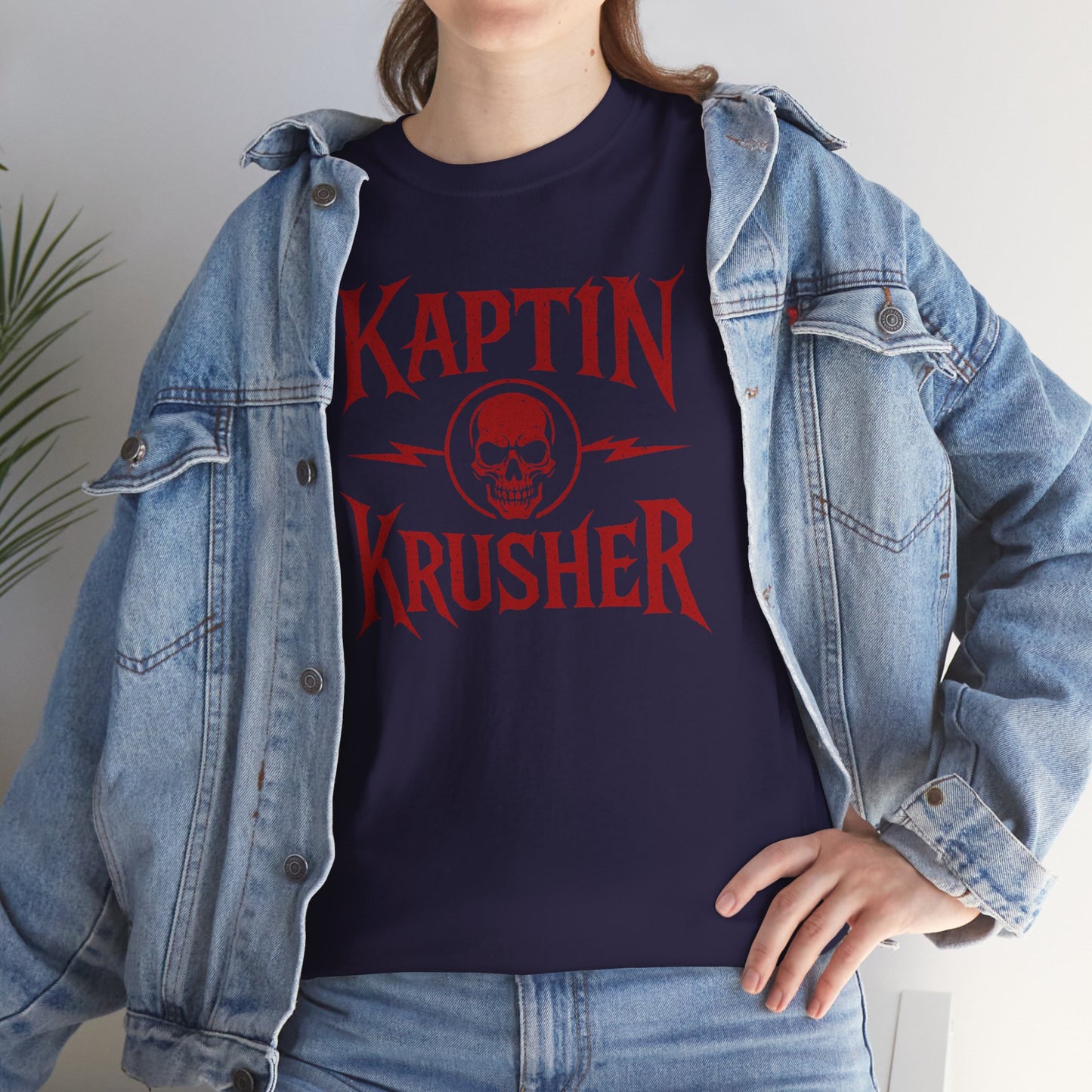 Kaptin Krusher Band T-Shirt – Red Skull Graphic Tee, Heavy Cotton Shirt for Fans, Rock Festival Merch