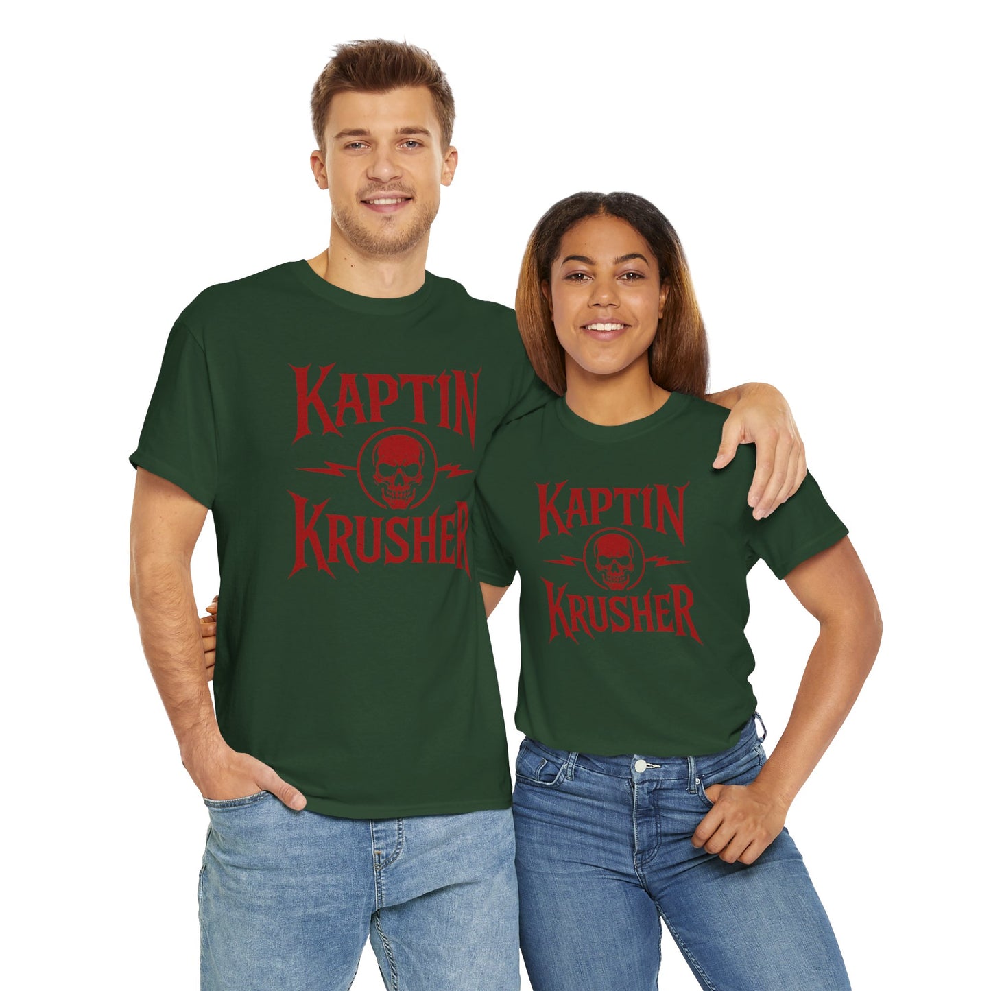 Kaptin Krusher Band T-Shirt – Red Skull Graphic Tee, Heavy Cotton Shirt for Fans, Rock Festival Merch
