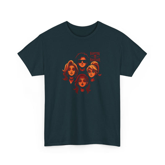 Kaptin Krusher Band T-Shirt – Red Skull with Band Graphic Tee, Heavy Cotton Shirt for Fans, Rock Festival Merch