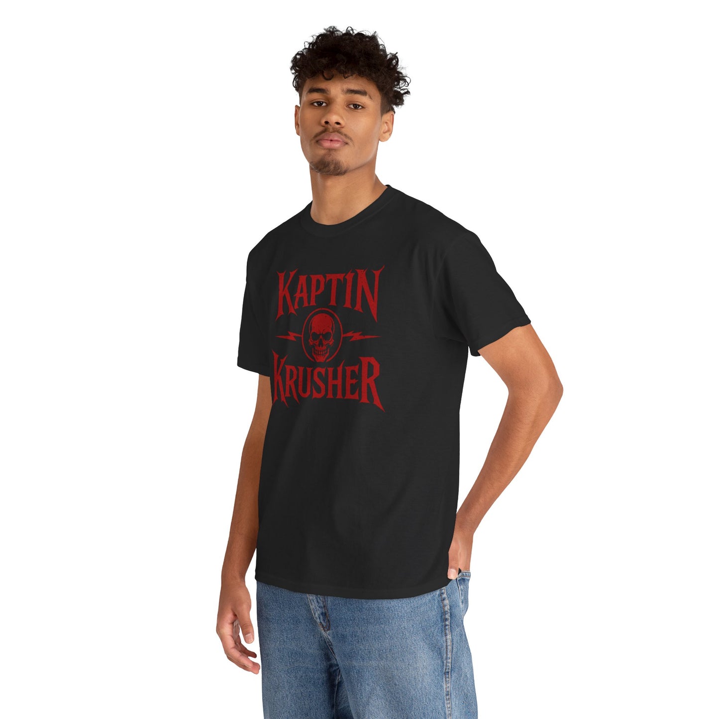 Kaptin Krusher Band T-Shirt – Red Skull Graphic Tee, Heavy Cotton Shirt for Fans, Rock Festival Merch