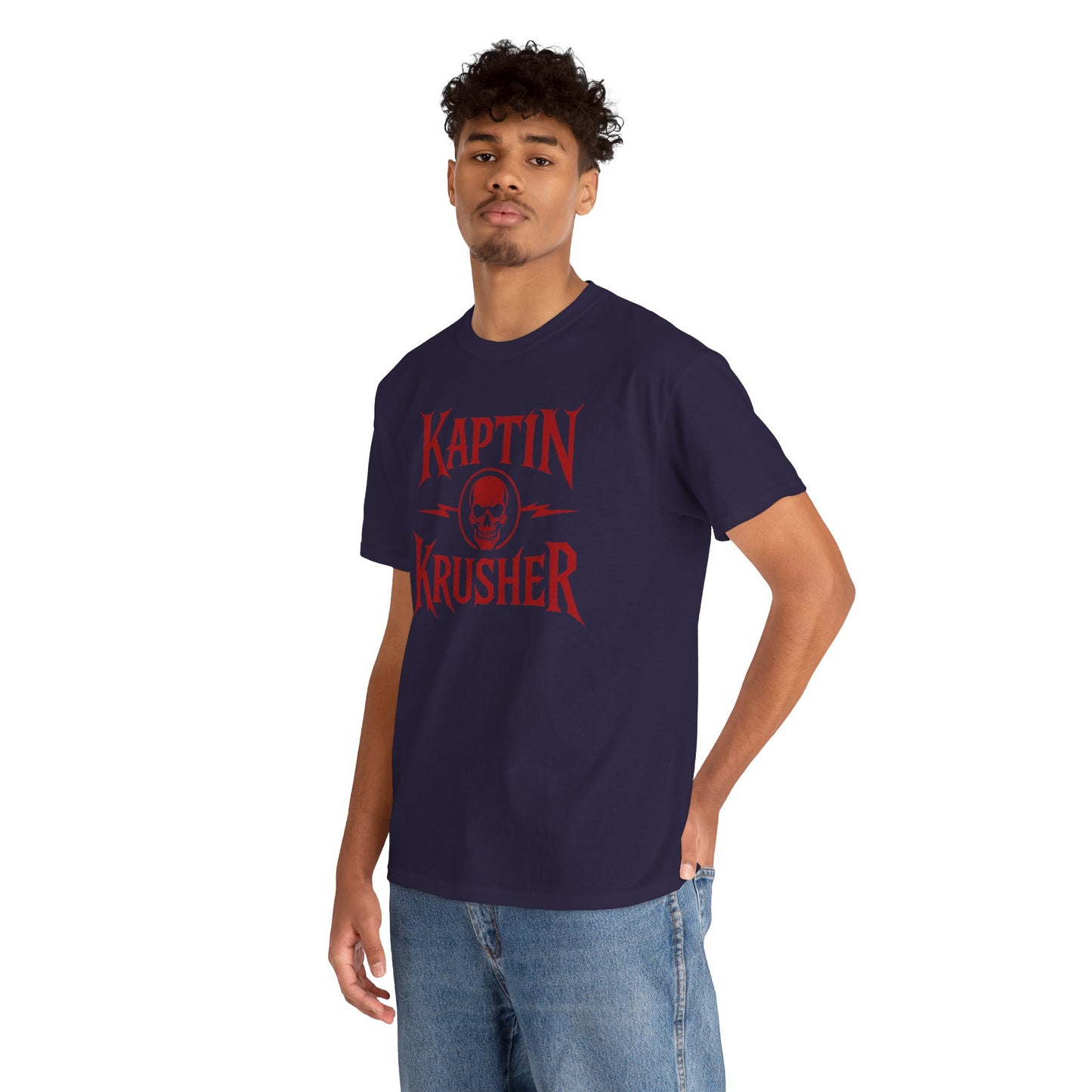 Kaptin Krusher Band T-Shirt – Red Skull Graphic Tee, Heavy Cotton Shirt for Fans, Rock Festival Merch