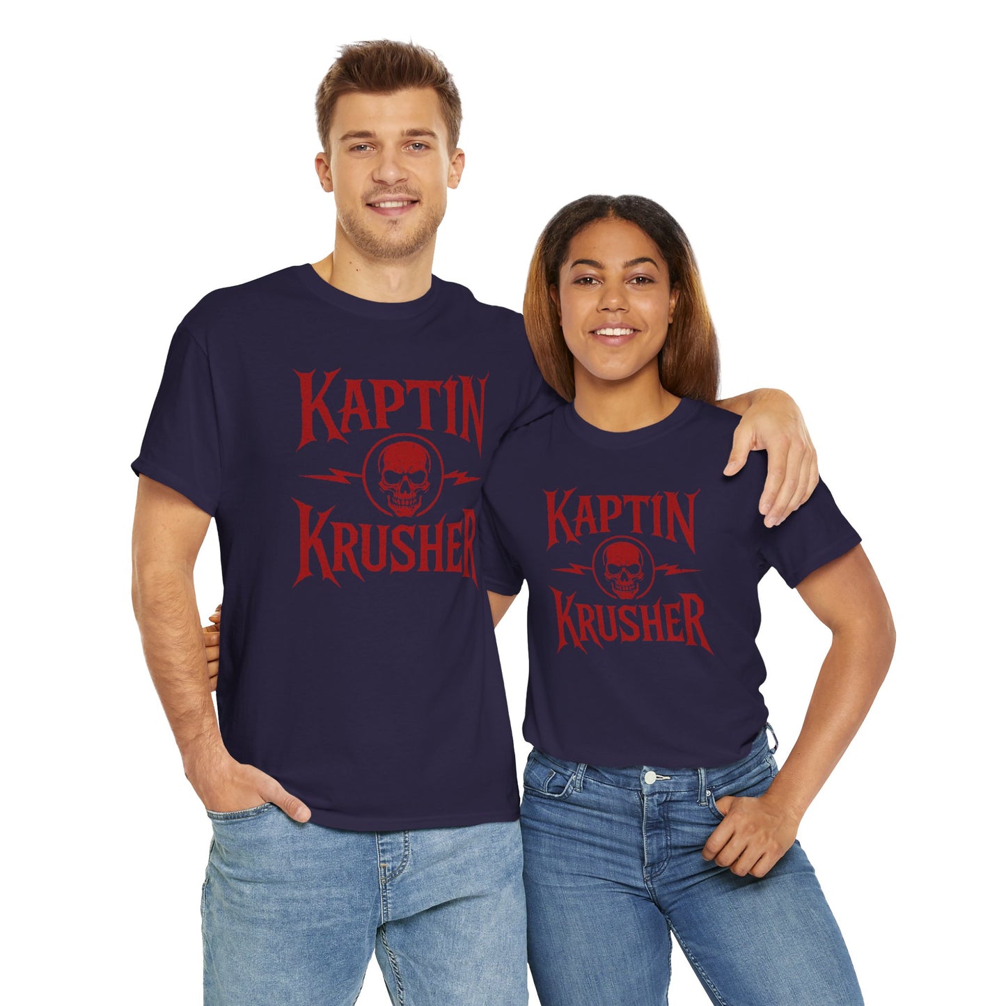 Kaptin Krusher Band T-Shirt – Red Skull Graphic Tee, Heavy Cotton Shirt for Fans, Rock Festival Merch