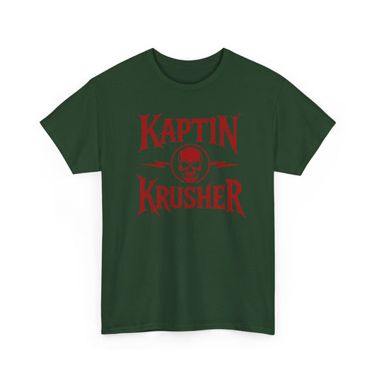 Kaptin Krusher Band T-Shirt – Red Skull Graphic Tee, Heavy Cotton Shirt for Fans, Rock Festival Merch