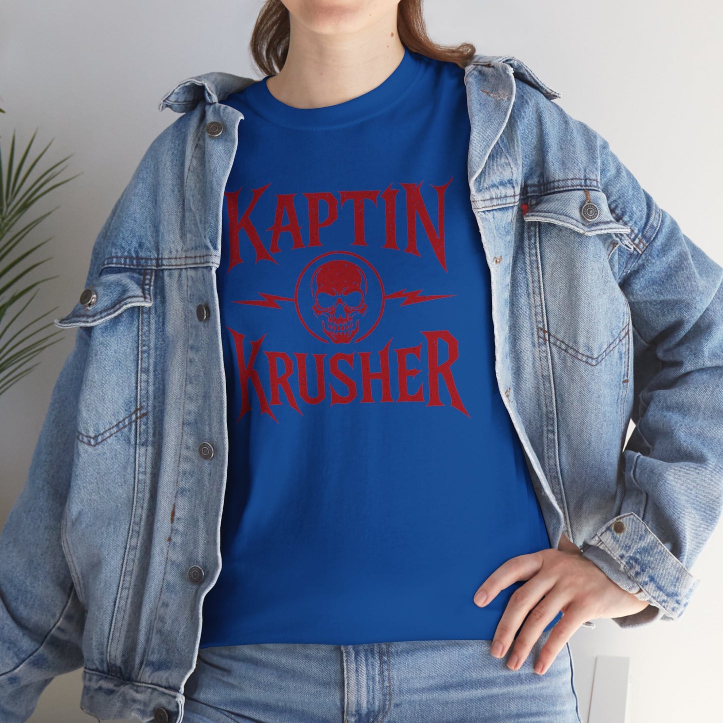 Kaptin Krusher Band T-Shirt – Red Skull Graphic Tee, Heavy Cotton Shirt for Fans, Rock Festival Merch