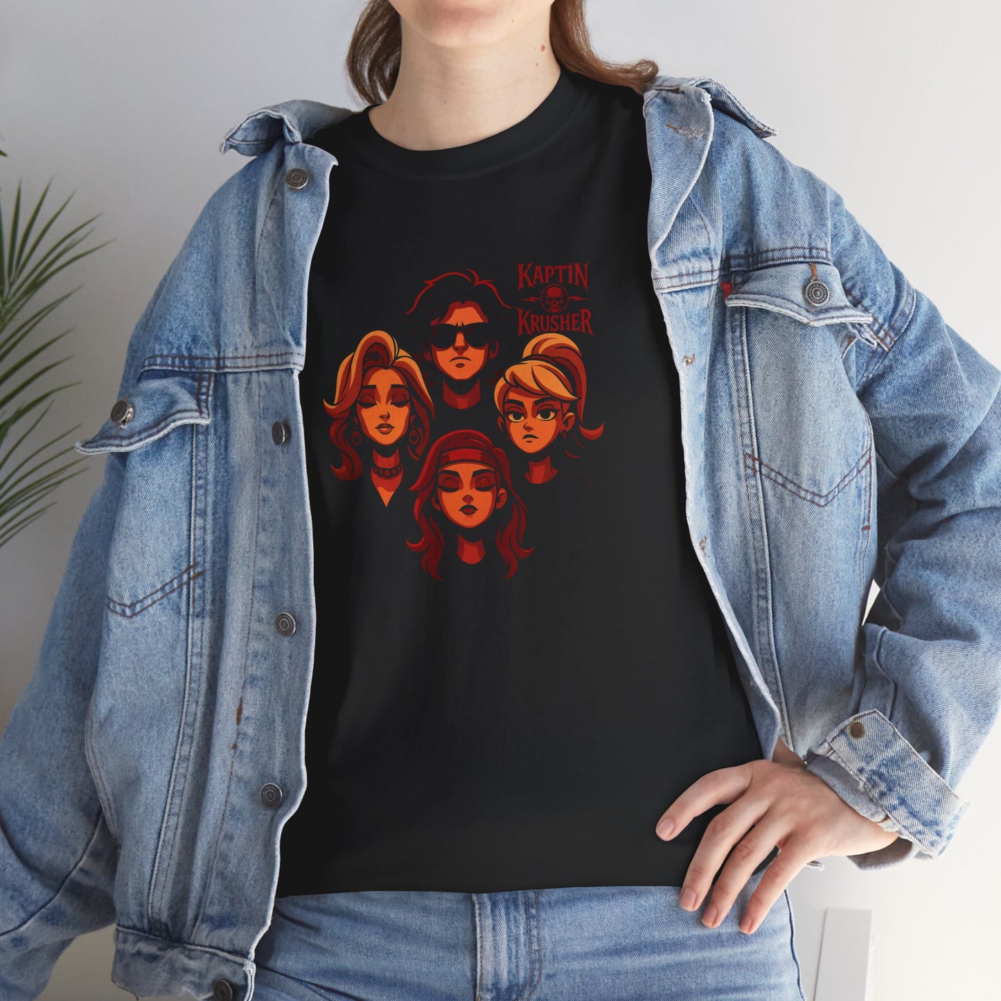 Kaptin Krusher Band T-Shirt – Red Skull with Band Graphic Tee, Heavy Cotton Shirt for Fans, Rock Festival Merch