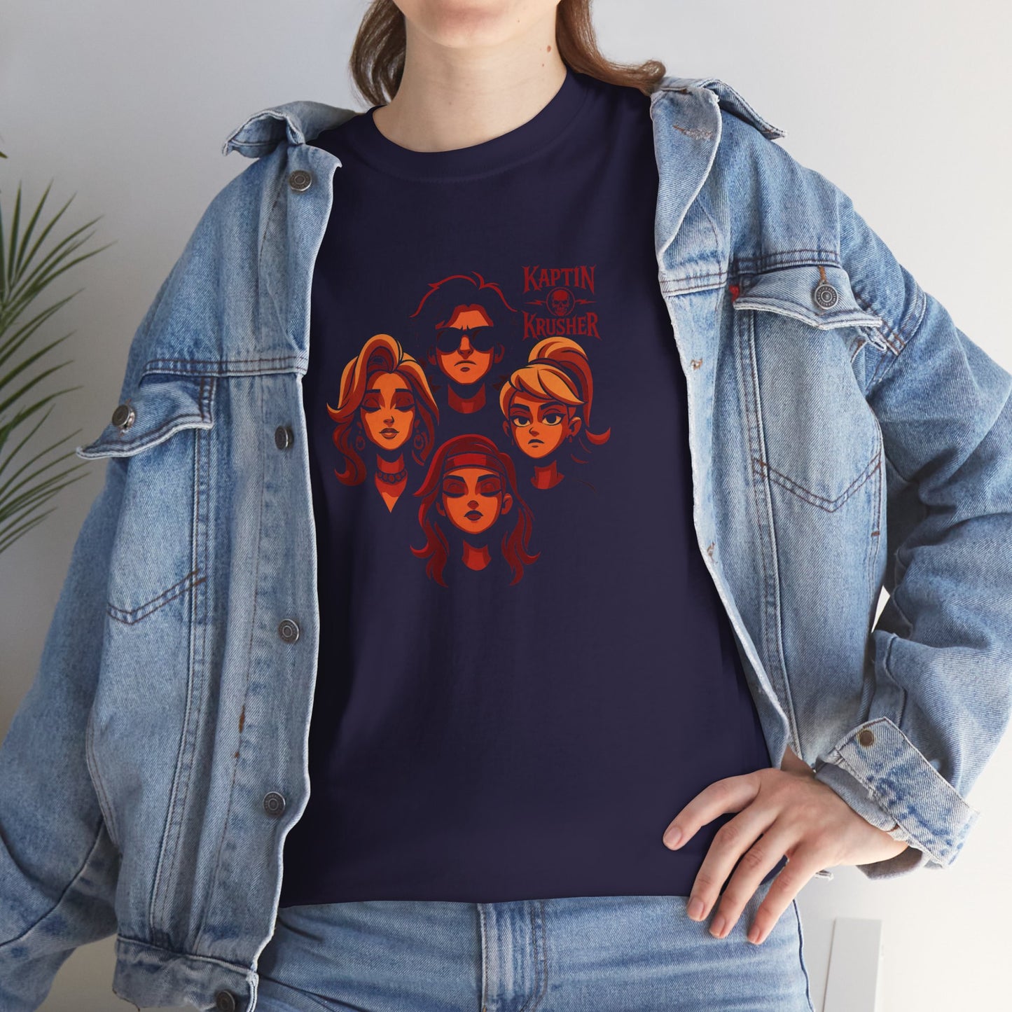 Kaptin Krusher Band T-Shirt – Red Skull with Band Graphic Tee, Heavy Cotton Shirt for Fans, Rock Festival Merch