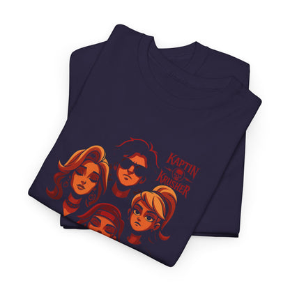 Kaptin Krusher Band T-Shirt – Red Skull with Band Graphic Tee, Heavy Cotton Shirt for Fans, Rock Festival Merch