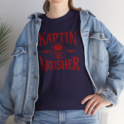 Kaptin Krusher Band T-Shirt – Red Skull Graphic Tee, Heavy Cotton Shirt for Fans, Rock Festival Merch