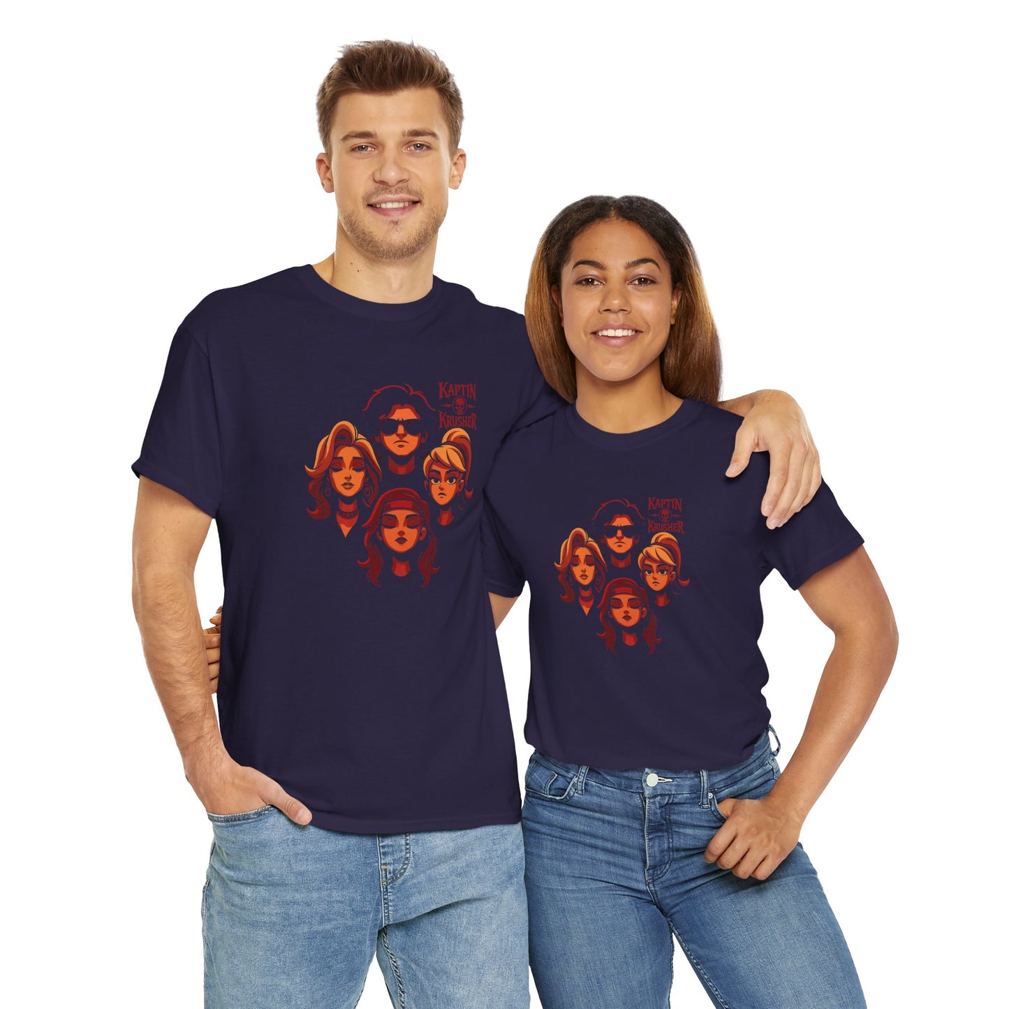 Kaptin Krusher Band T-Shirt – Red Skull with Band Graphic Tee, Heavy Cotton Shirt for Fans, Rock Festival Merch