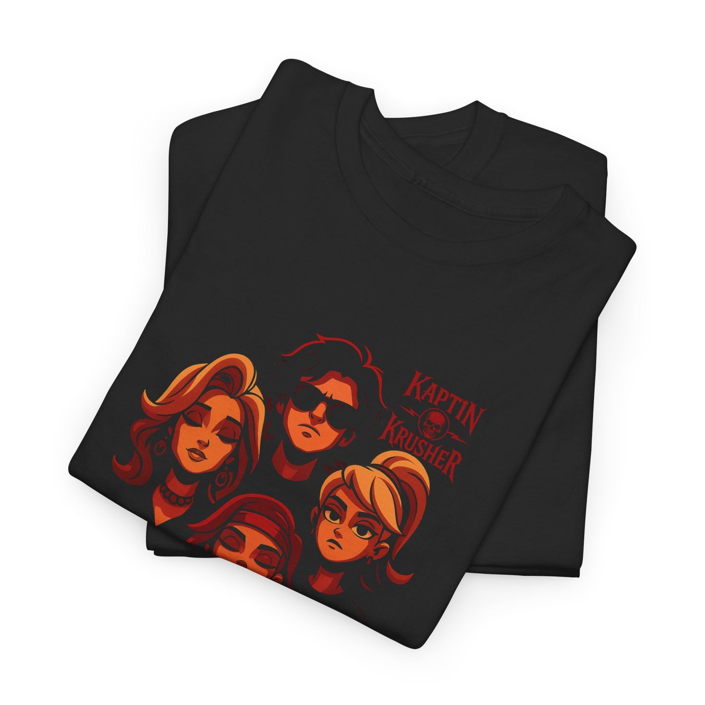 Kaptin Krusher Band T-Shirt – Red Skull with Band Graphic Tee, Heavy Cotton Shirt for Fans, Rock Festival Merch