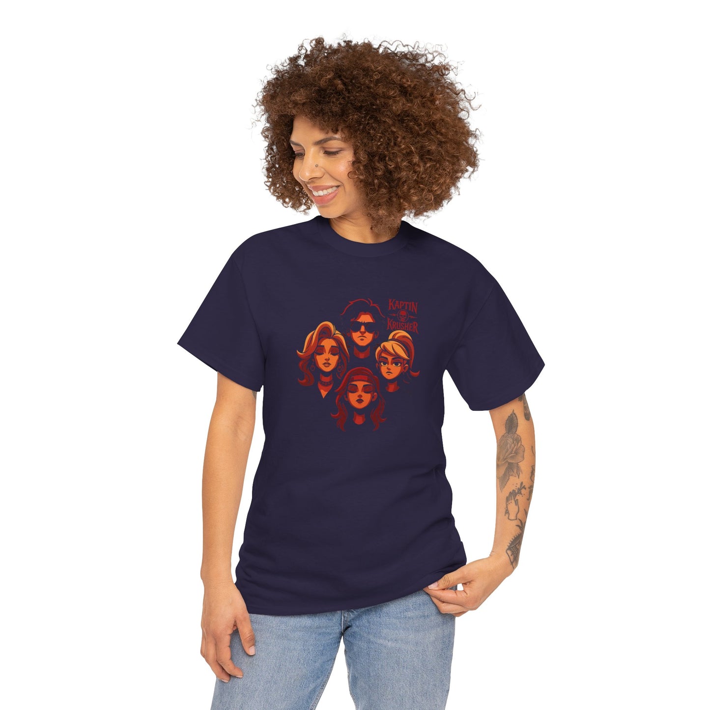 Kaptin Krusher Band T-Shirt – Red Skull with Band Graphic Tee, Heavy Cotton Shirt for Fans, Rock Festival Merch