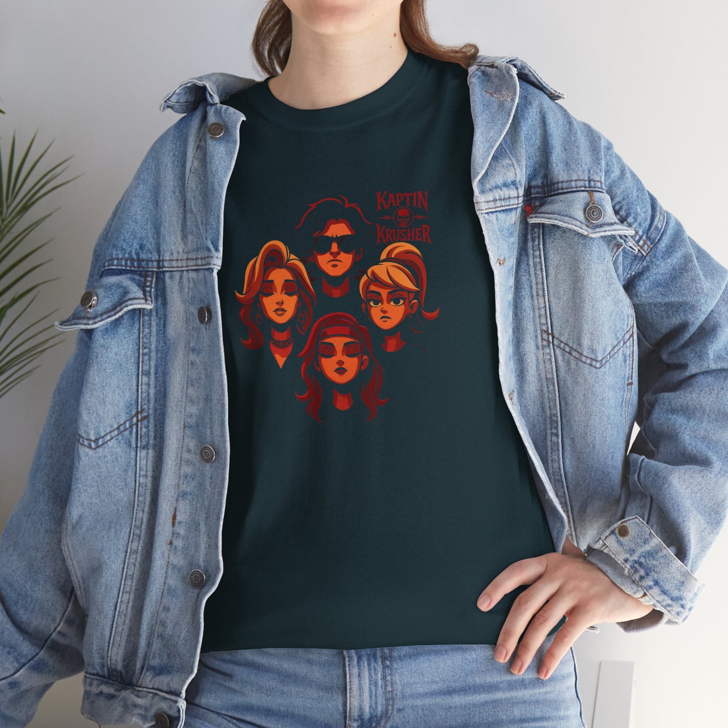 Kaptin Krusher Band T-Shirt – Red Skull with Band Graphic Tee, Heavy Cotton Shirt for Fans, Rock Festival Merch