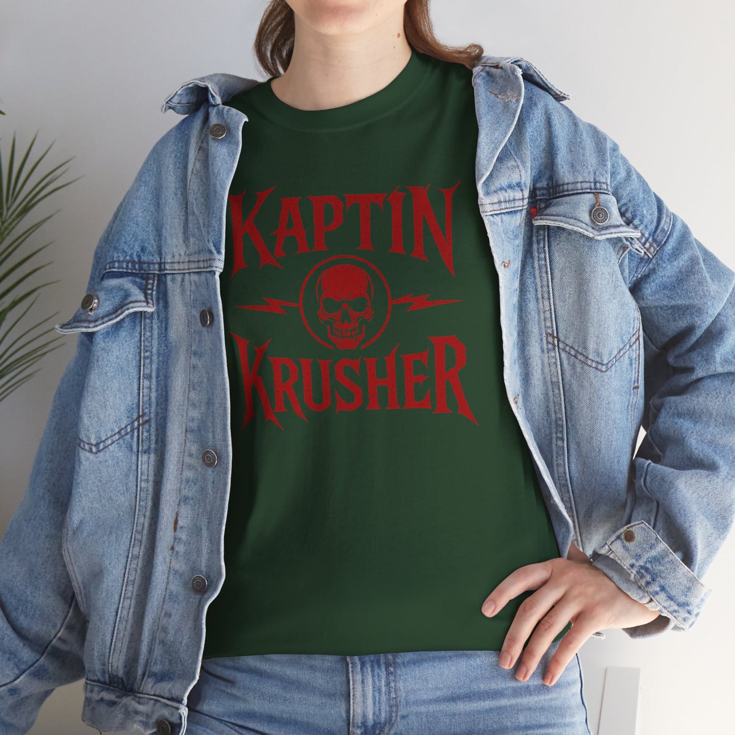 Kaptin Krusher Band T-Shirt – Red Skull Graphic Tee, Heavy Cotton Shirt for Fans, Rock Festival Merch