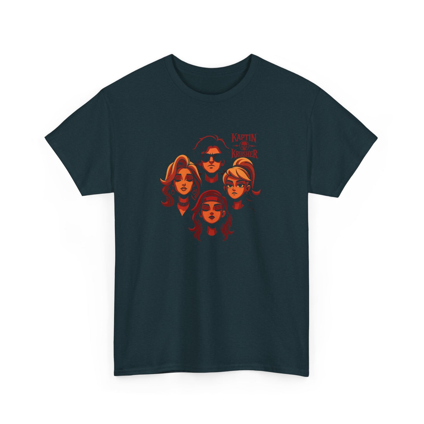 Kaptin Krusher Band T-Shirt – Red Skull with Band Graphic Tee, Heavy Cotton Shirt for Fans, Rock Festival Merch