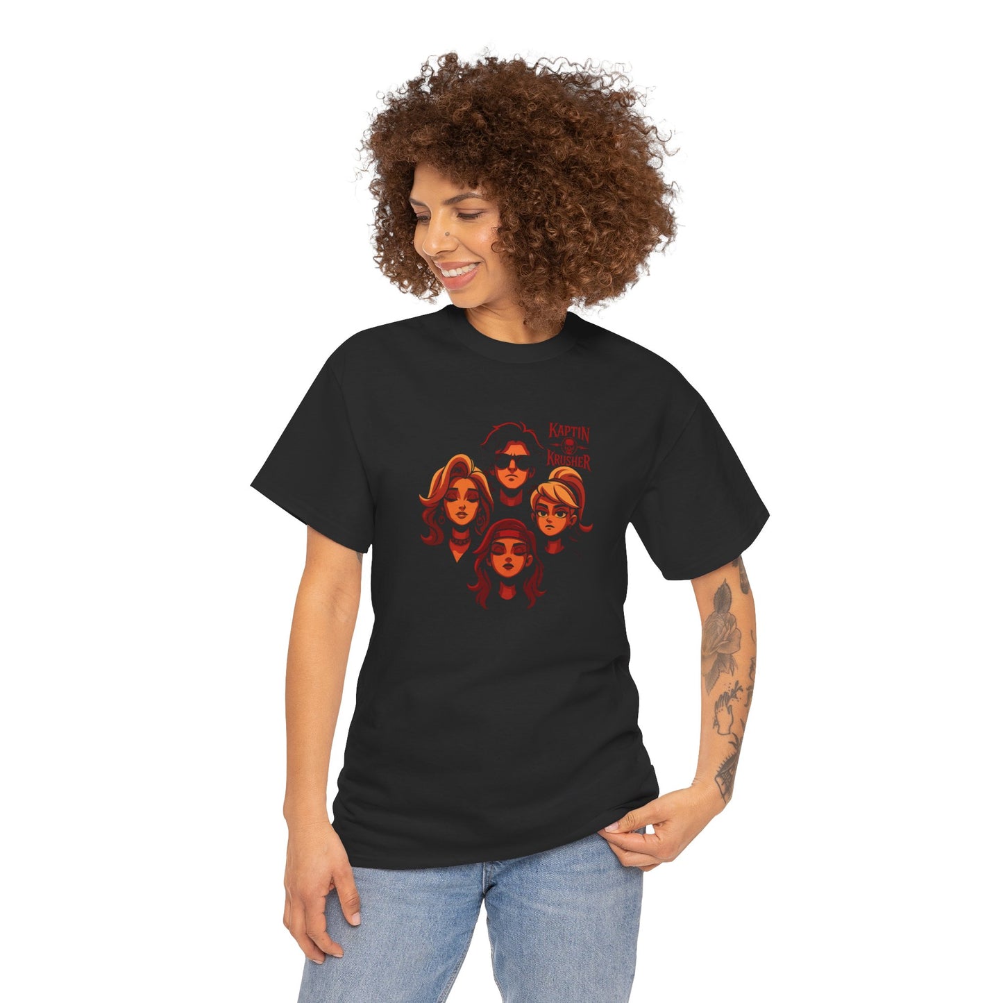 Kaptin Krusher Band T-Shirt – Red Skull with Band Graphic Tee, Heavy Cotton Shirt for Fans, Rock Festival Merch