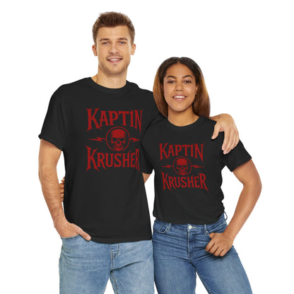 Kaptin Krusher Band T-Shirt – Red Skull Graphic Tee, Heavy Cotton Shirt for Fans, Rock Festival Merch