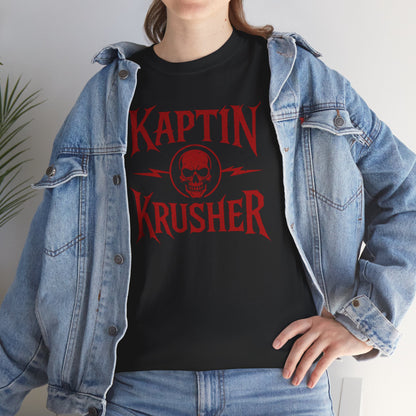 Kaptin Krusher Band T-Shirt – Red Skull Graphic Tee, Heavy Cotton Shirt for Fans, Rock Festival Merch