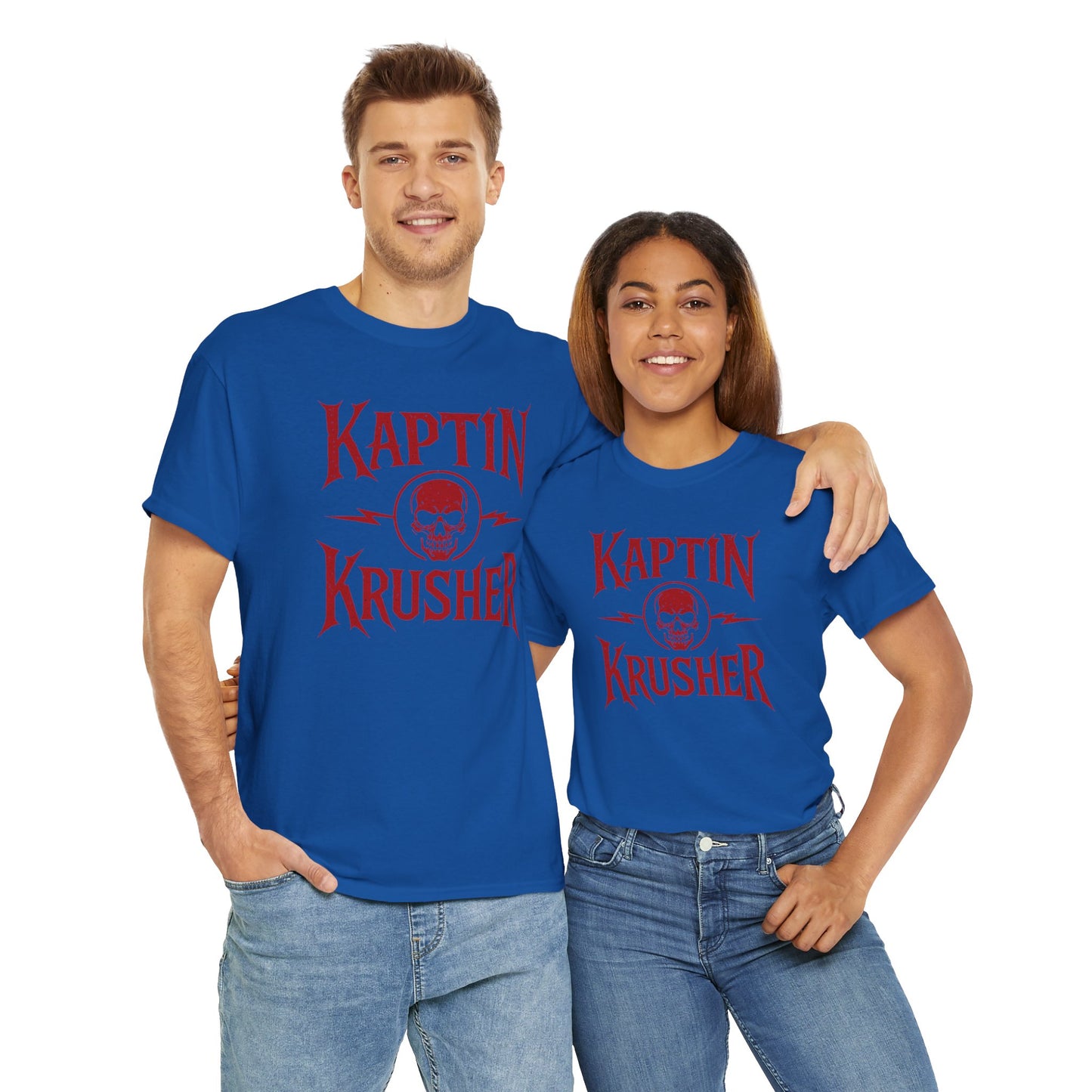 Kaptin Krusher Band T-Shirt – Red Skull Graphic Tee, Heavy Cotton Shirt for Fans, Rock Festival Merch