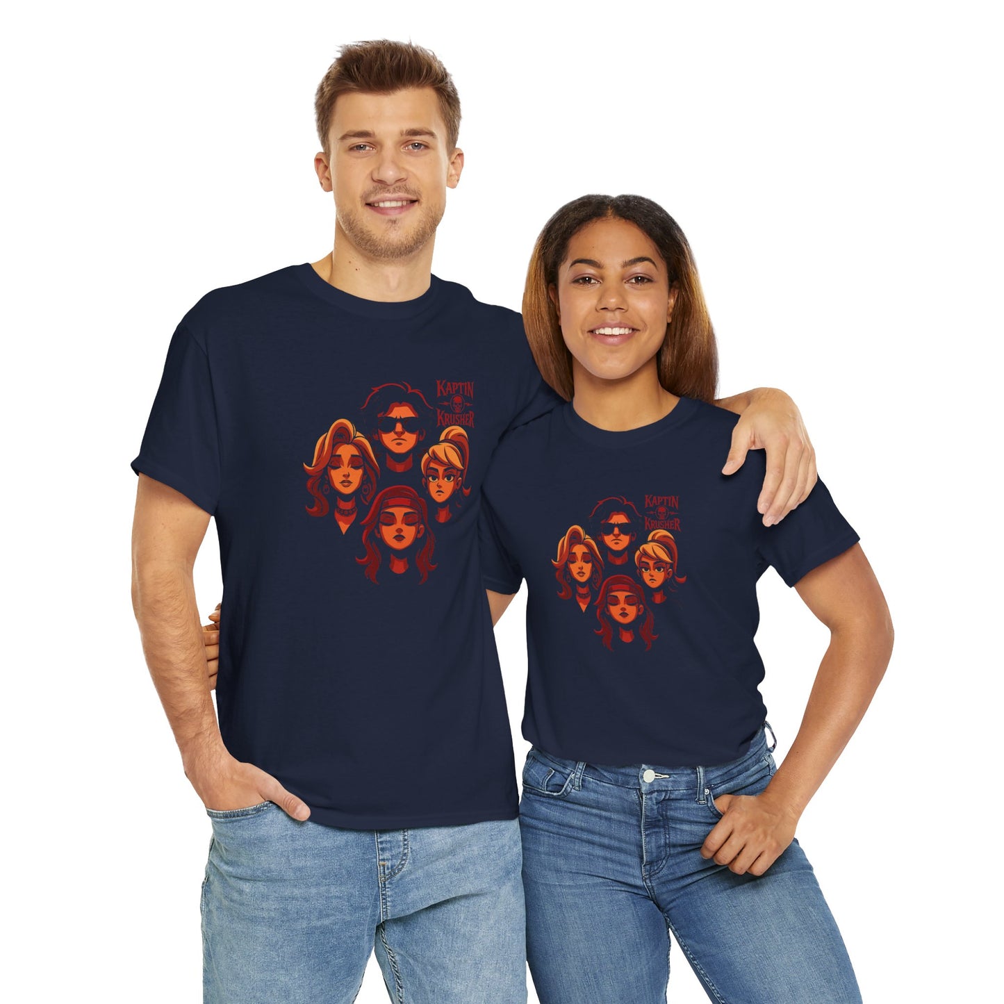 Kaptin Krusher Band T-Shirt – Red Skull with Band Graphic Tee, Heavy Cotton Shirt for Fans, Rock Festival Merch