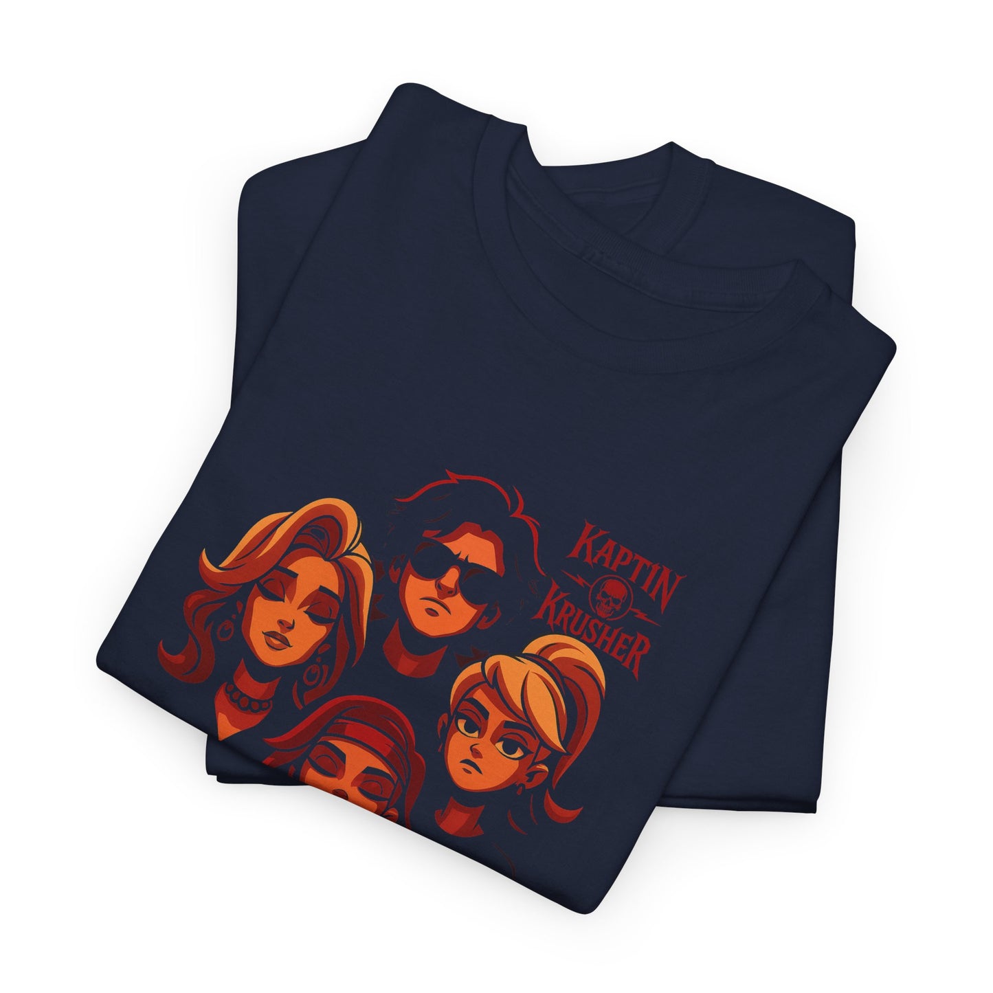 Kaptin Krusher Band T-Shirt – Red Skull with Band Graphic Tee, Heavy Cotton Shirt for Fans, Rock Festival Merch
