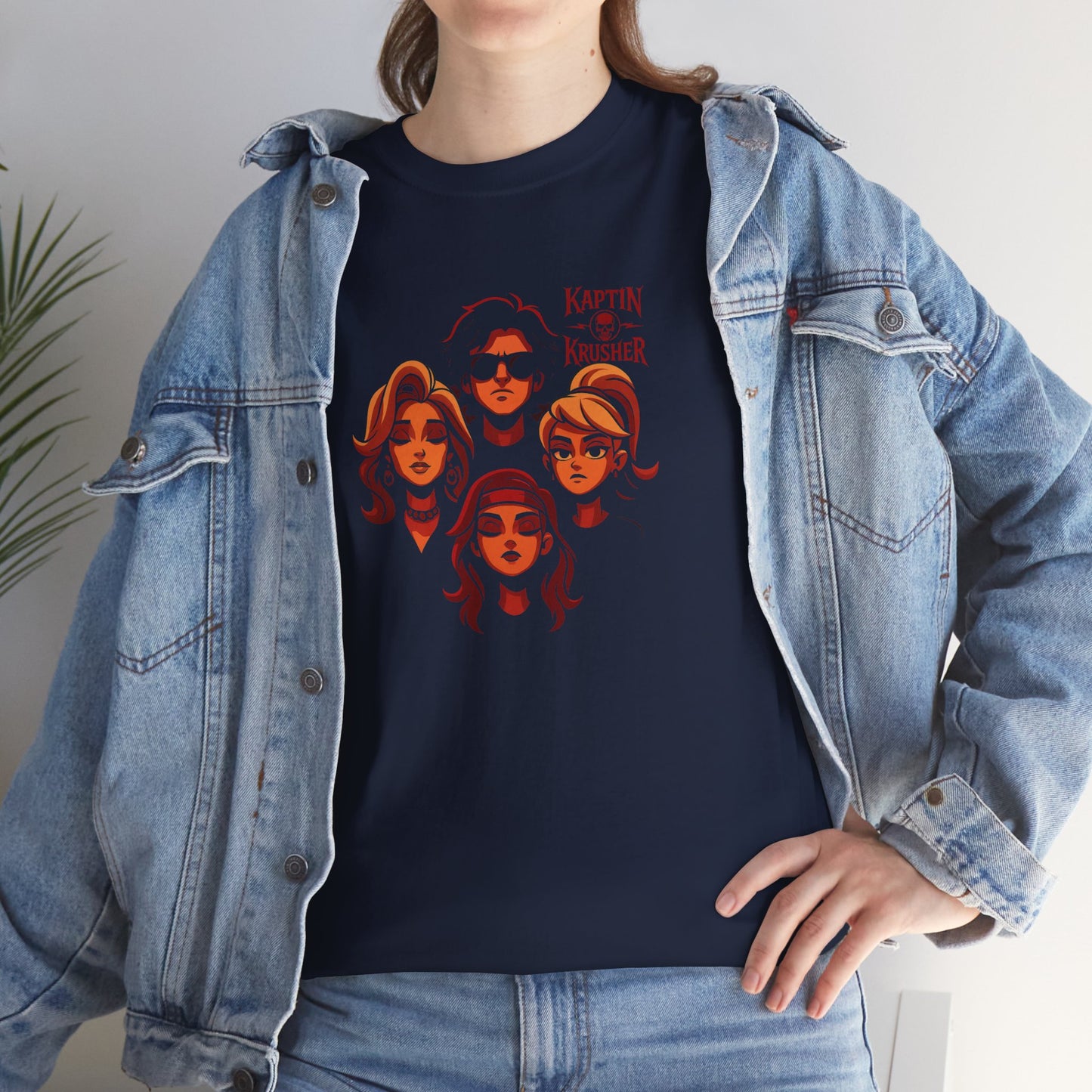 Kaptin Krusher Band T-Shirt – Red Skull with Band Graphic Tee, Heavy Cotton Shirt for Fans, Rock Festival Merch
