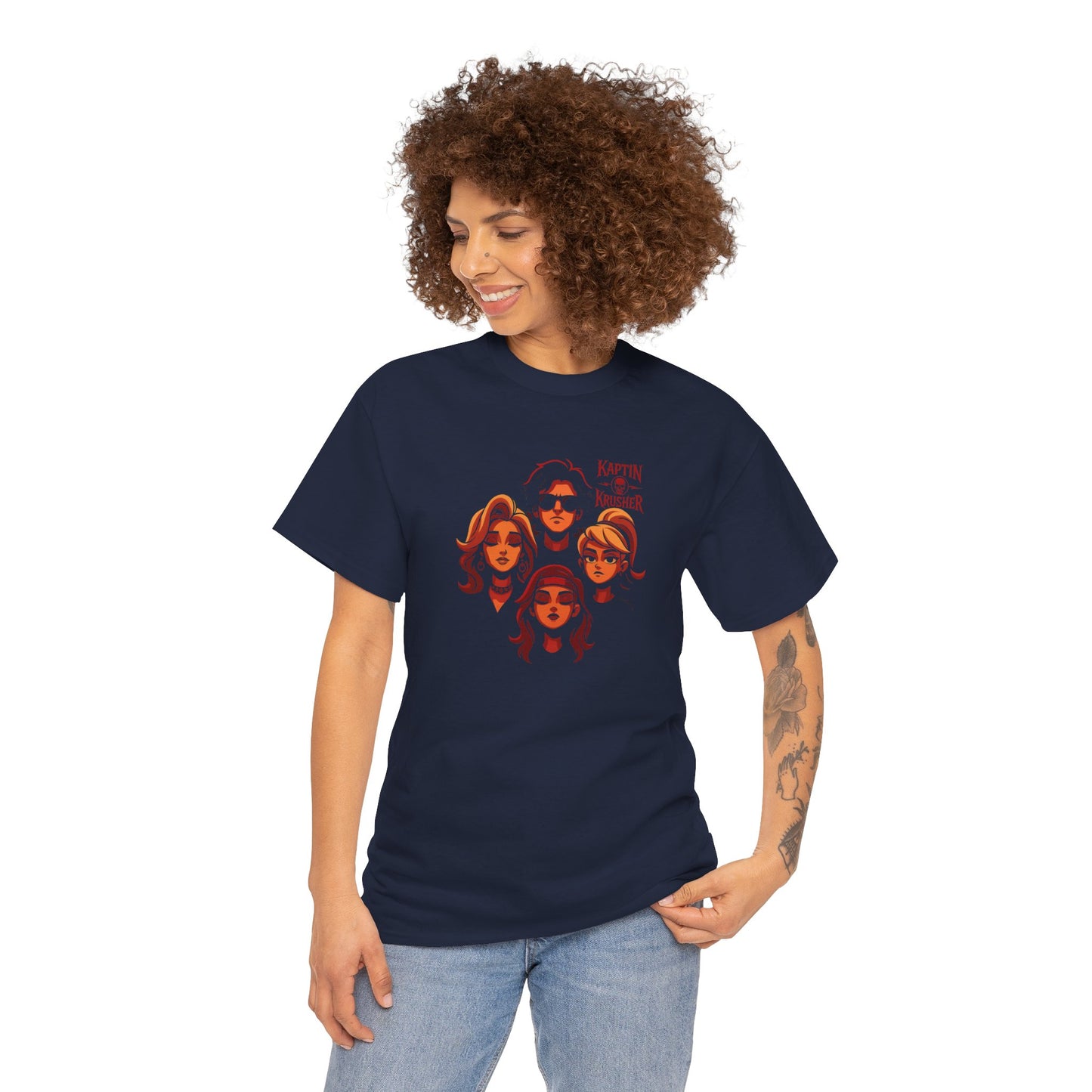 Kaptin Krusher Band T-Shirt – Red Skull with Band Graphic Tee, Heavy Cotton Shirt for Fans, Rock Festival Merch
