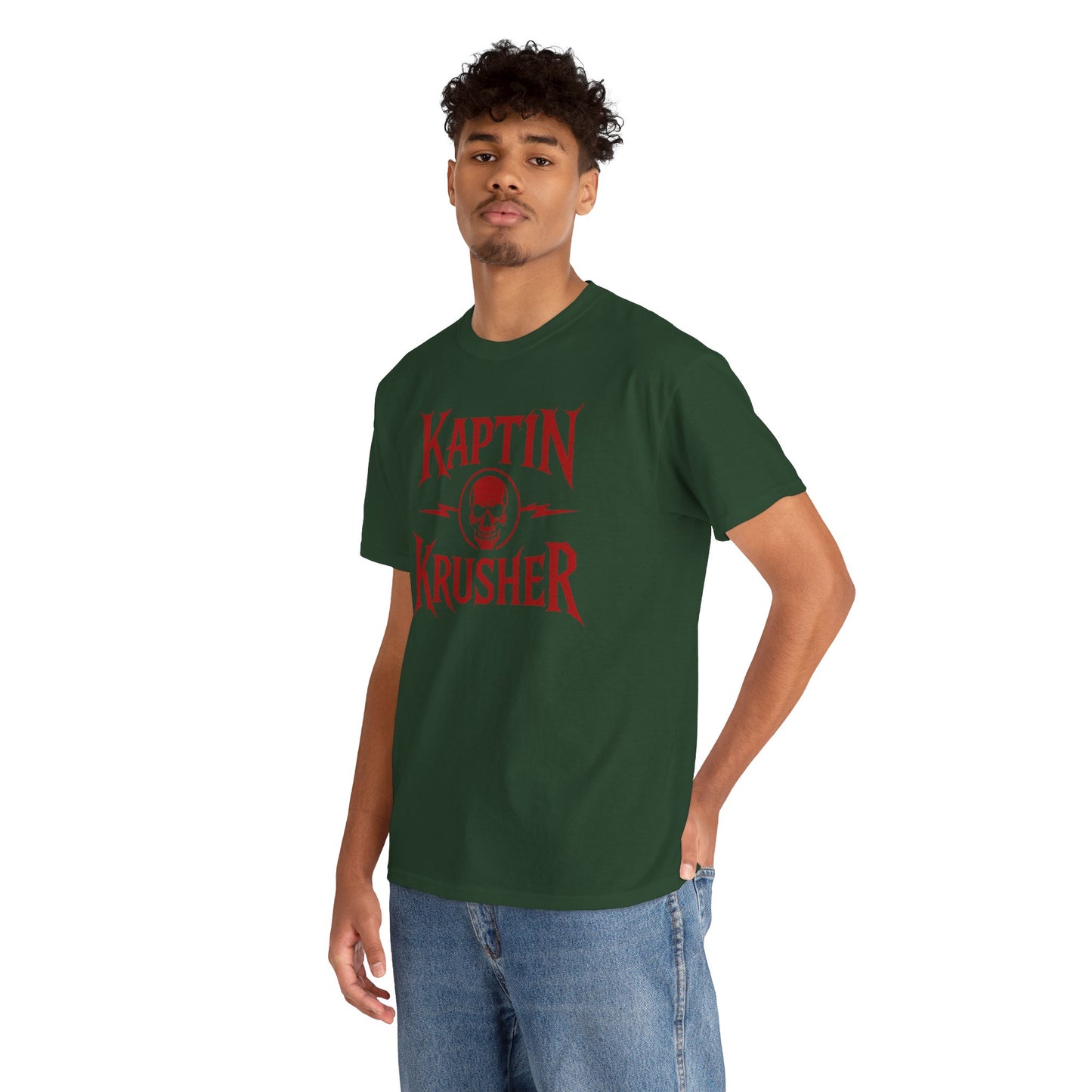 Kaptin Krusher Band T-Shirt – Red Skull Graphic Tee, Heavy Cotton Shirt for Fans, Rock Festival Merch