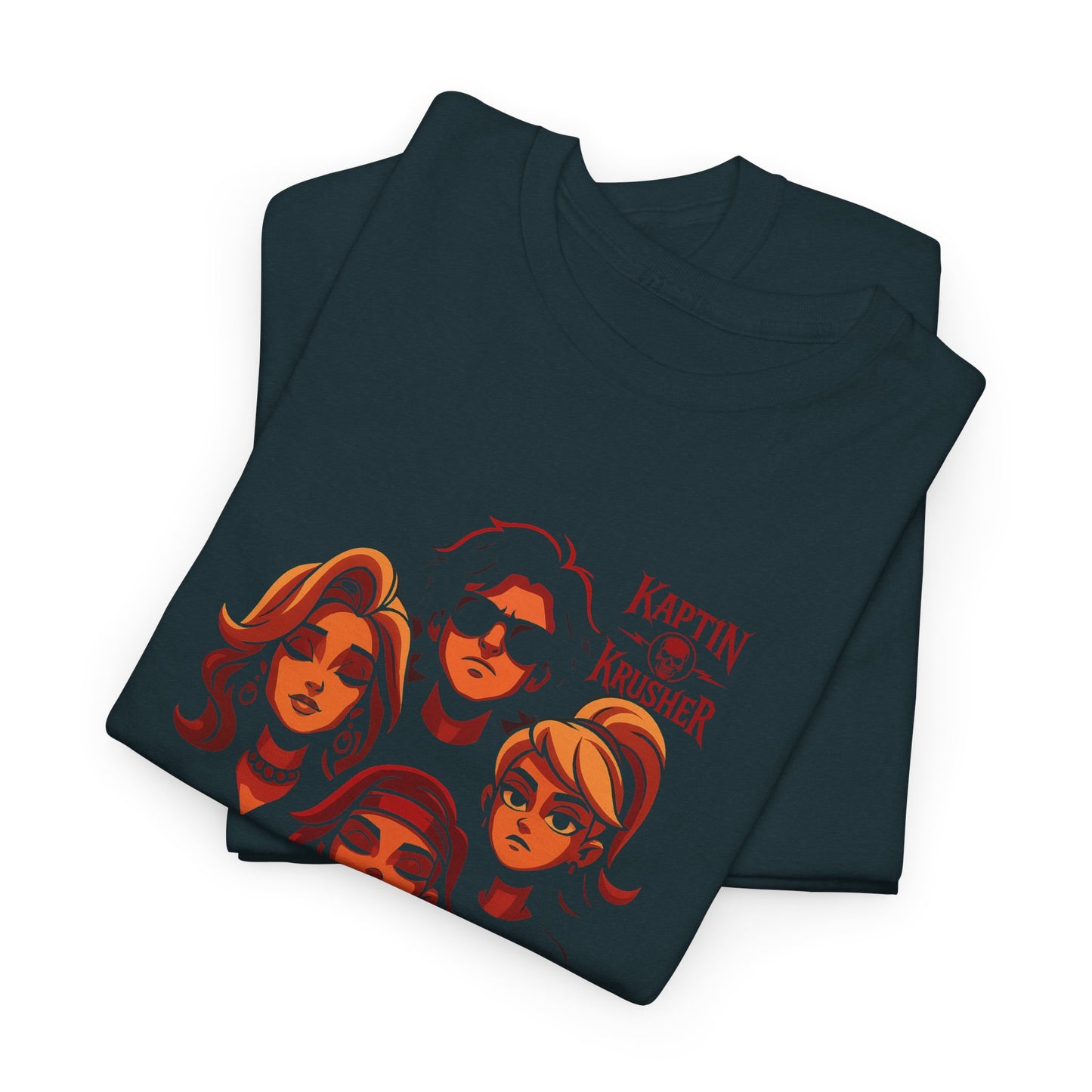 Kaptin Krusher Band T-Shirt – Red Skull with Band Graphic Tee, Heavy Cotton Shirt for Fans, Rock Festival Merch