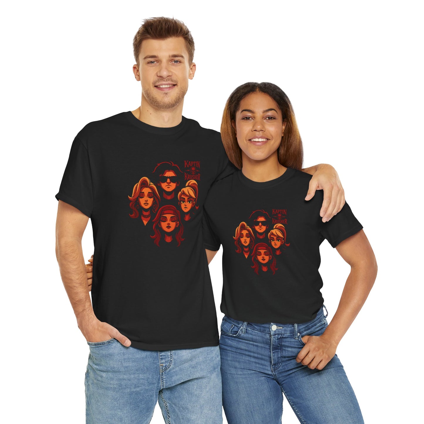Kaptin Krusher Band T-Shirt – Red Skull with Band Graphic Tee, Heavy Cotton Shirt for Fans, Rock Festival Merch